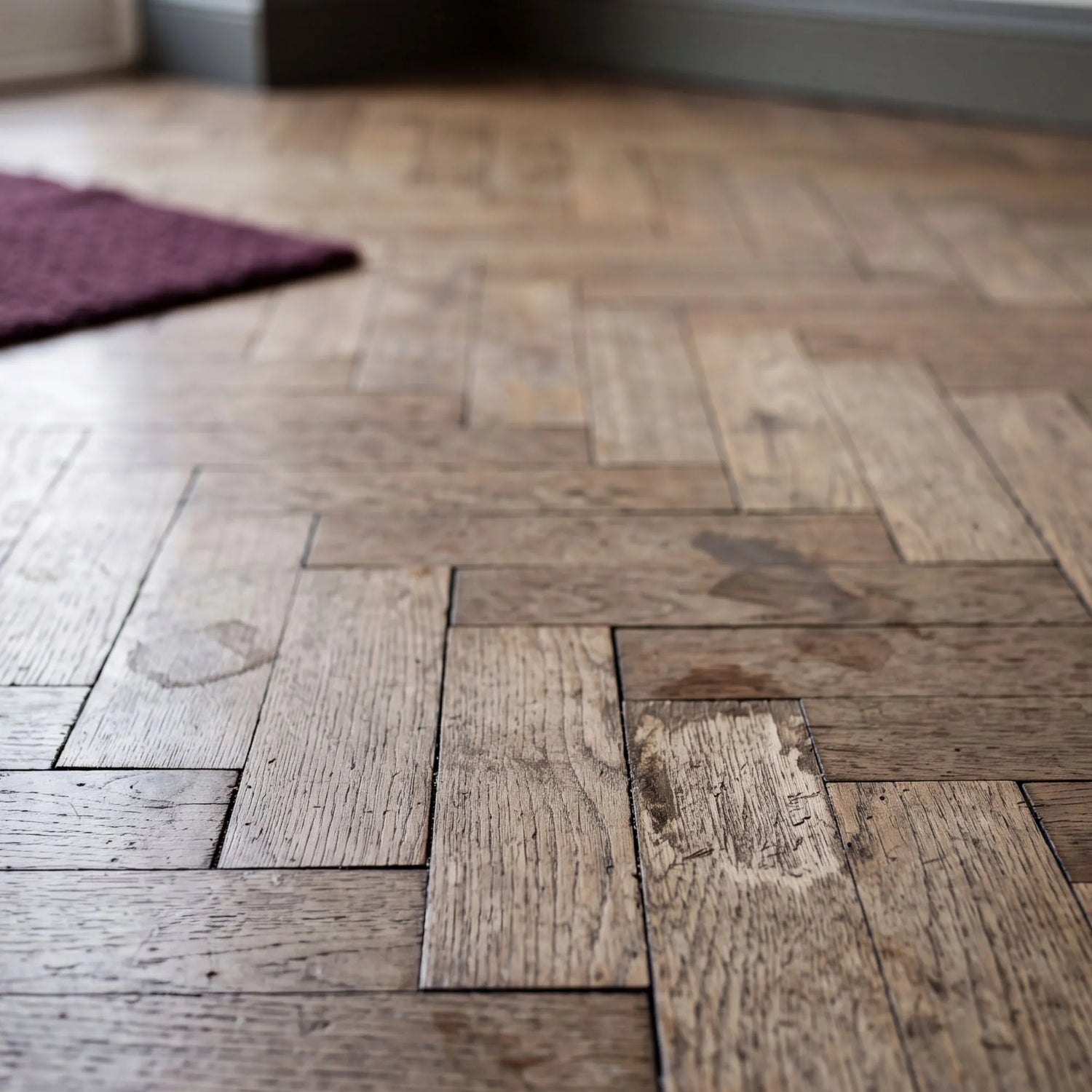 Parquet terne et tâché
